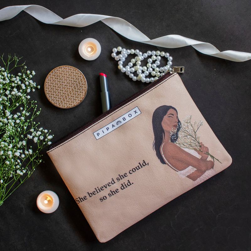 She Belived She Could - Printed Multi Purpose Canvas Pouch