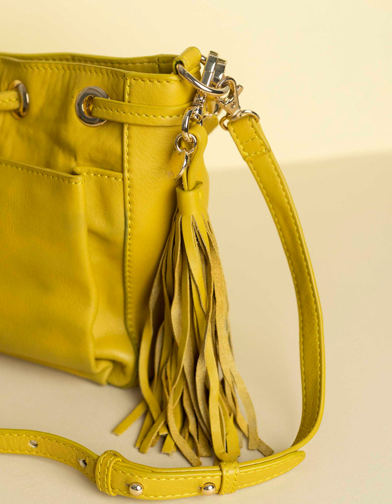 Slate Cabaret - Yellow Genuine Leather Sling Bag