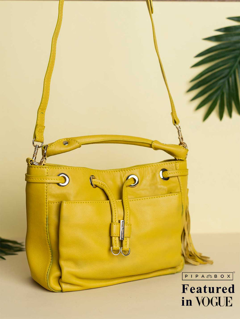 Slate Cabaret - Yellow Genuine Leather Sling Bag