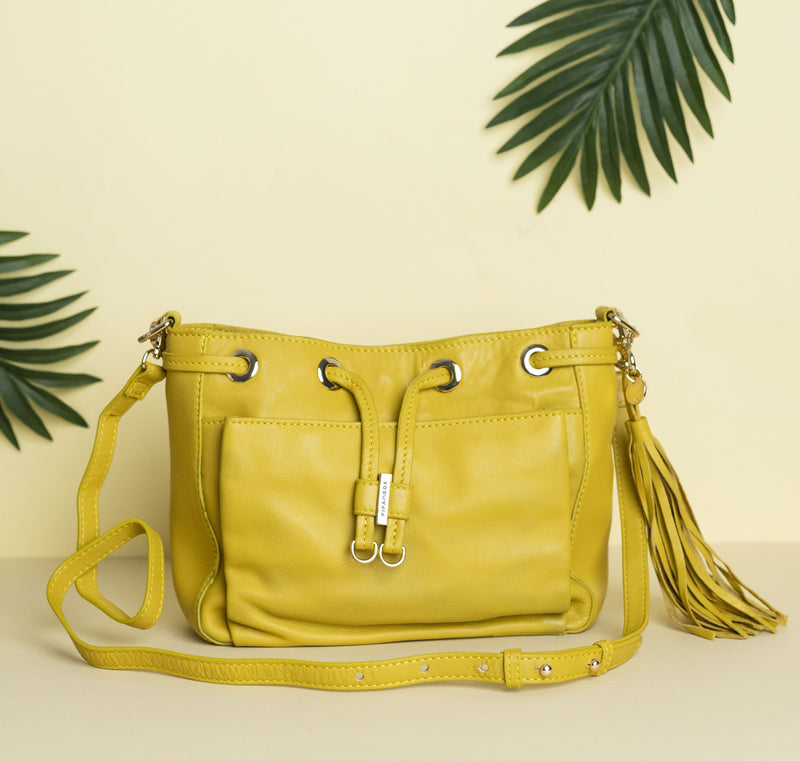Slate Cabaret - Yellow Genuine Leather Sling Bag
